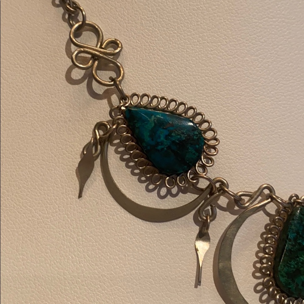 Malachite Artisan Necklace Silver Statement - image 2